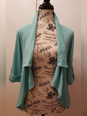 Light Aqua Draped Open Cardigan